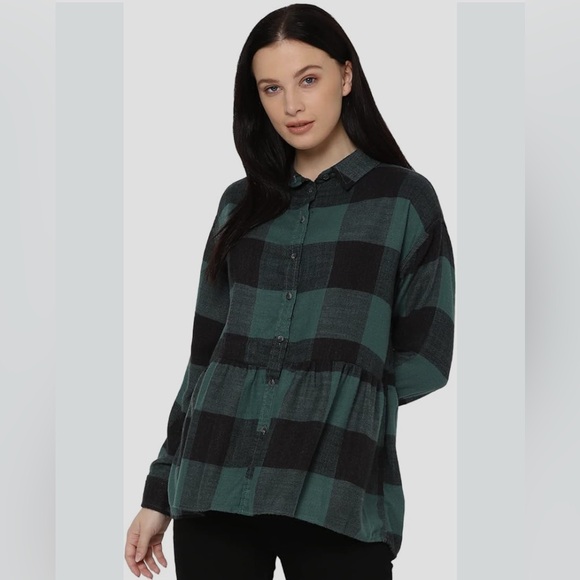 American Eagle Outfitters Tops - NWT American Eagle Oversized Flannel Babydoll Plaid Button‎ Down Soft Shirt